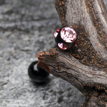 Detail View 1 of Colorline PVD Aurora Gem Ball Steel Barbell Tongue Ring-Black/Pink